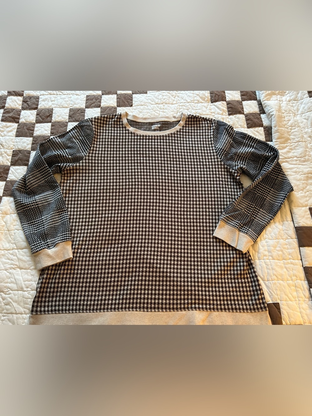Lands' End Women's Long Sleeve Jacquard Sweatshirt Sz L 14-16